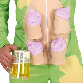 Kuh Kostüm Bier Party-Kuh Zapf Muhster für Herren Gr. 48-52 Grün JGA Fasching Karneval Mottoparty Geburtstag Detailaufnahme der vier Euter an denen Getränke gezapft werden können von Vorne