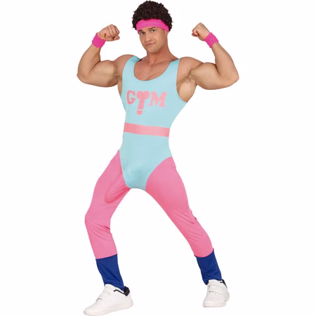Aerobic Anzug Pump & Protz Retro Gymnastikanzug 80er für Herren Spaßkostüm Gr. M-L JGA Fasching Karneval Mottoparty Aerobic Anzug Pump & Protz Retro Gymnastikanzug 80er für Herren von Vorne