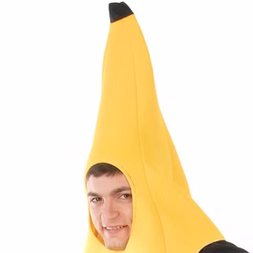 Bananen Kostüm Der große Gelbe Freches Bananarama für Herren Spaßkostüm Gr. L Gelb Banane Obst Lebensmittel JGA Fasching Karneval Mottoparty Nahaufnahme Kopfbereich seitlich von Vorne
