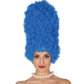 Perücke Blau Hochsteckfrisur Madame Mega-Mähne 40 cm Comic-Style für Damen von Vorne