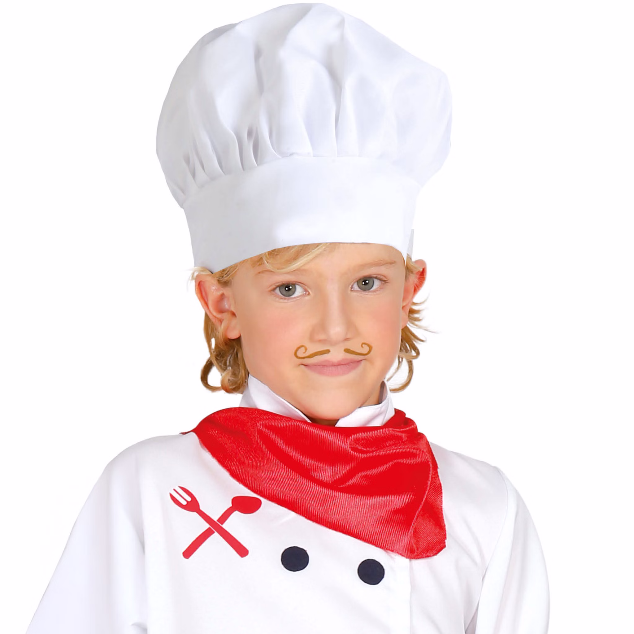 Koch Mütze Weiß Kochhaube Culinar für Kinder Kostüm-Zubehör Fasching Karneval Mottoparty Weihnachtsbäckerei Kinderküche Rollenspiel Kind mit weißer Kochmütze und Kochkostüm von Vorne