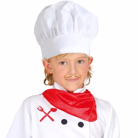 Koch Mütze Weiß Kochhaube Culinar für Kinder Kostüm-Zubehör Fasching Karneval Mottoparty Weihnachtsbäckerei Kinderküche Rollenspiel Kind mit weißer Kochmütze und Kochkostüm von Vorne