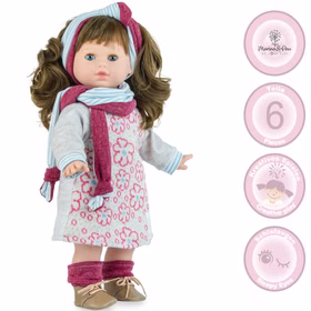 Puppe Ria 42 cm mit langen braunen Haaren Schlafaugen & Weichkörper für Kinder Spielzeug-Puppe Softkörper Spielpuppe Spielwaren Geschenkidee Geburtstag Weihnachten Puppe Ria mit Hinweisen zum Hersteller, 6-teiliger Bekleidung, Kreatives Spielen und Schlafaugen