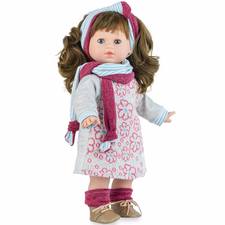 Puppe Ria 42 cm mit langen braunen Haaren Schlafaugen & Weichkörper für Kinder Spielzeug-Puppe Softkörper Spielpuppe Spielwaren Geschenkidee Geburtstag Weihnachten Puppe Ria 42 cm mit langen braunen Haaren Schlafaugen & Weichkörper für Kinder seitlich von Vorne