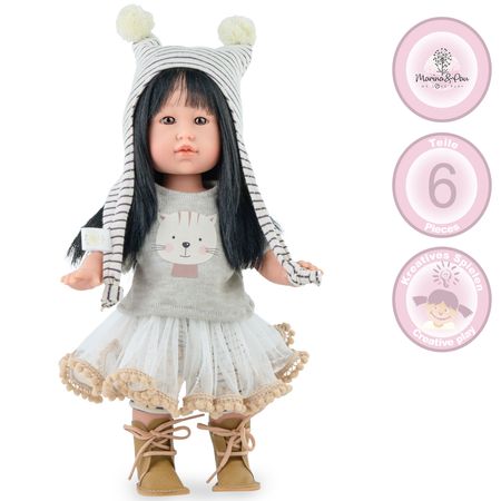 Puppe Sia Misaki 30 cm mit langen schwarzen Haaren und Vinylkörper für Kinder