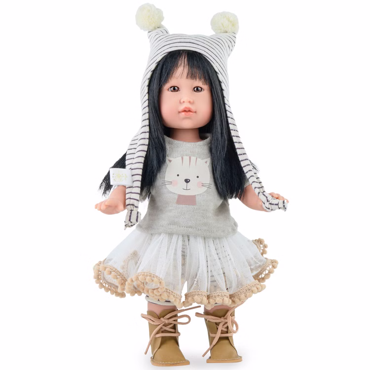 Puppe Sia Misaki 30 cm mit langen schwarzen Haaren und Vinylkörper für Kinder Spielzeug-Puppe Spielpuppe Spielwaren Geschenkidee Geburtstag Weihnachten Puppe Sia Misaki 30 cm mit langen schwarzen Haaren und Vinylkörper für Kinder von Vorne