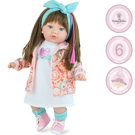 Puppe Nora 45 cm mit langen braunen Haaren & Weichkörper für Kinder