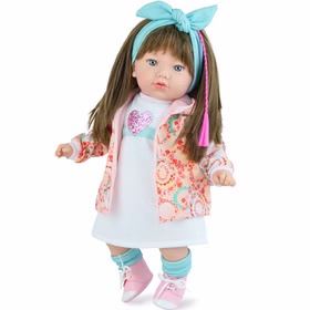 Puppe Nora 45 cm mit langen braunen Haaren & Weichkörper für Kinder Spielzeug-Puppe Softkörper Spielpuppe Spielwaren Geschenkidee Geburtstag Weihnachten Puppe Nora 45 cm mit langen braunen Haaren & Weichkörper für Kinder seitlich von Vorne