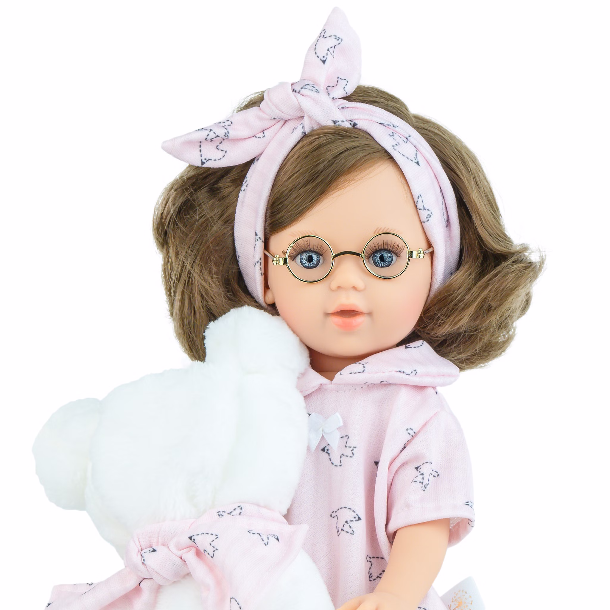Puppe Anna Pyjama-Party 40 cm mit langen Haaren & Vinylkörper für Kinder Spielzeug-Puppe Spielpuppe Spielwaren Geschenkidee Geburtstag Weihnachten Nahaufnahme des Kopfes und Oberkörpers mit Bekleidung von Vorne