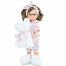 Puppe Anna Pyjama-Party 40 cm mit langen Haaren & Vinylkörper für Kinder seitlich von Vorne