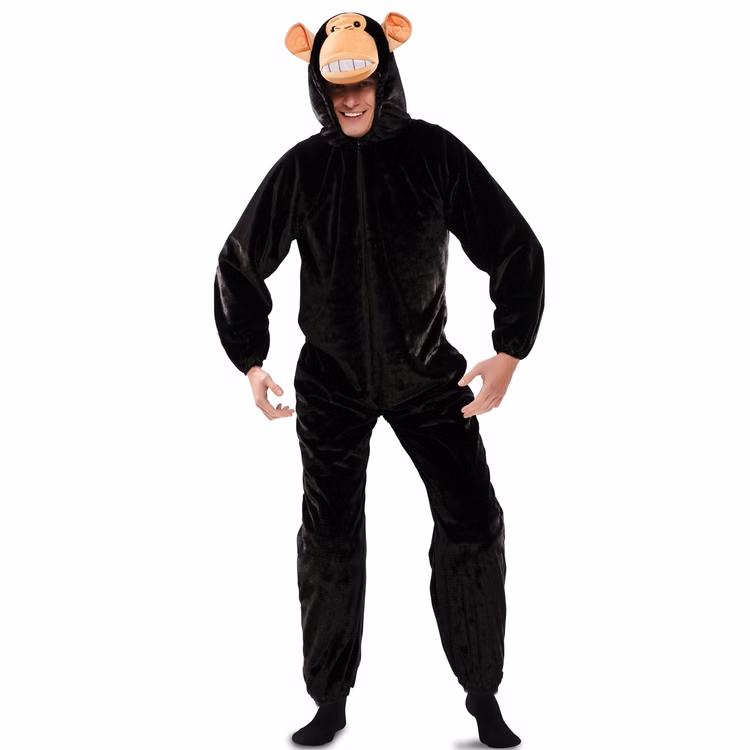 Affen Kostüm Schimpanse Charly für Erwachsene Gr. 42-52 Tier Schwarz Tierkostüm Gorilla Paar- und Gruppenkostüm Fasching Karneval Mottoparty Affen Kostüm Schimpanse Charly für Erwachsene von Vorne