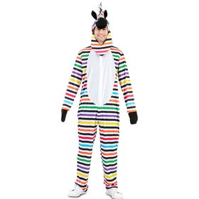 Zebra Kostüm Rainbow Zottel Bunt gestreift für Herren seitlich von Vorne