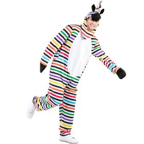 Zebra Kostüm Rainbow Zottel Bunt gestreift für Herren seitlich von Vorne