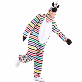 Zebra Kostüm Rainbow Zottel Bunt gestreift für Herren seitlich von Vorne
