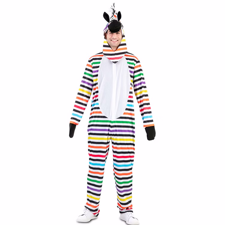 Zebra Kostüm Rainbow Zottel Bunt gestreift für Herren Gr. 52 Tier Tierkostüm Spaßkostüm Fasching Karneval Mottoparty Pride CSD Zebra Kostüm Rainbow Zottel Bunt gestreift für Herren von Vorne