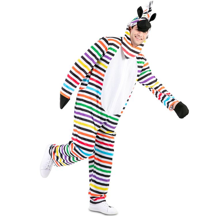 Zebra Kostüm Rainbow Zottel Bunt gestreift für Herren seitlich von Vorne