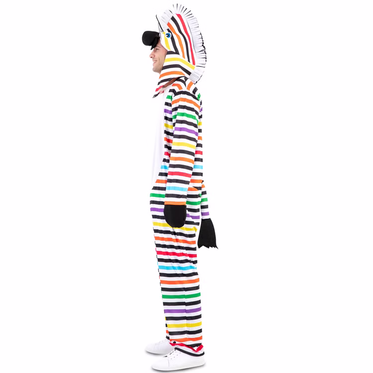 Zebra Kostüm Rainbow Zottel Bunt gestreift für Herren Gr. 52 Tier Tierkostüm Spaßkostüm Fasching Karneval Mottoparty Pride CSD Zebra Kostüm Rainbow Zottel Bunt gestreift für Herren von der Seite