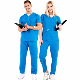 Medizin Kostüm Doktor Arzt Doc Medicus für Erwachsene Gr. 42-52 Blau Unisexkostüm Paar- und Gruppenkostüme Fasching Karneval Mottoparty Medizin Kostüm Doktor Arzt Doc Medicus für Erwachsene zusammen von Vorne