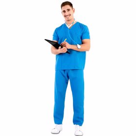 Medizin Kostüm Doktor Arzt Doc Medicus für Erwachsene Gr. 42-52 Blau Unisexkostüm Paar- und Gruppenkostüme Fasching Karneval Mottoparty Medizin Kostüm Doktor Arzt Doc Medicus für Herren von Vorne