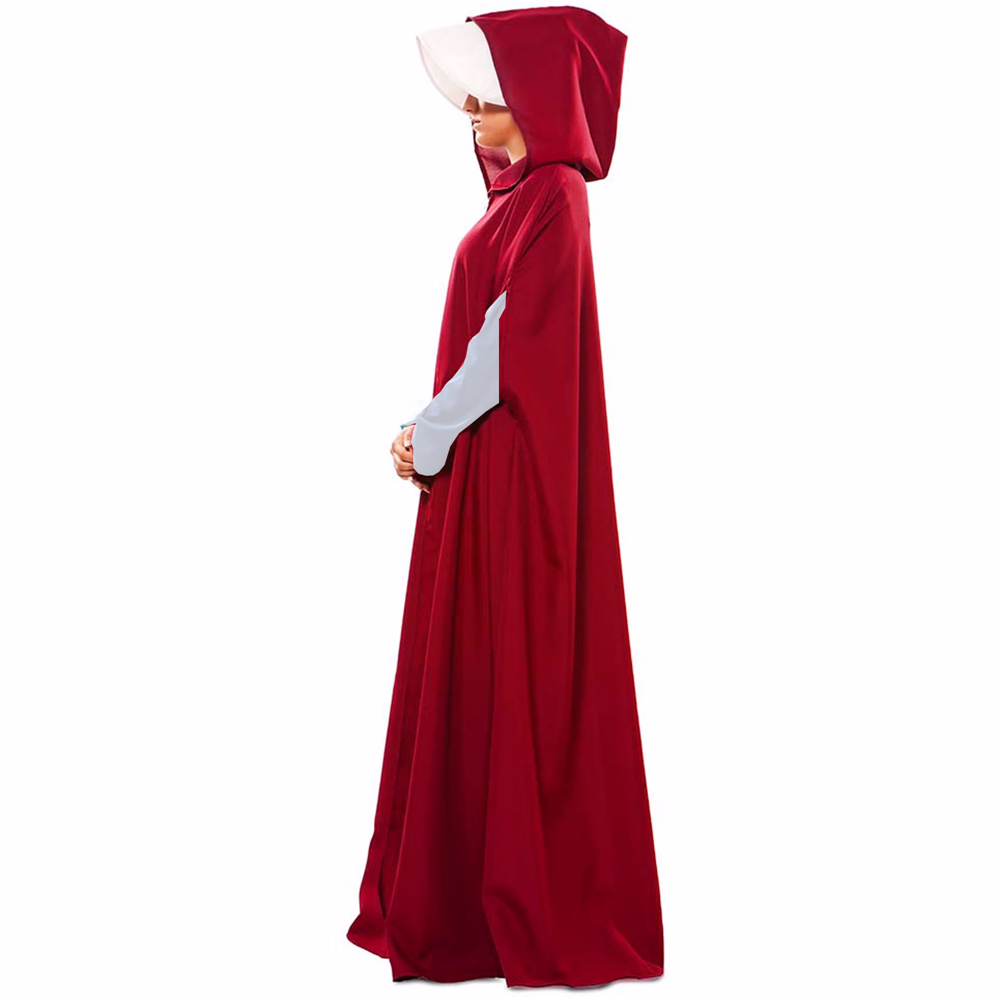 Mittelalter Kostüm Magd Roter Umhang mit weißer Haube für Damen Gr. 42 Halloween Fasching Karneval Mottoparty Mittelalterfest Mittelalter Kostüm Magd Roter Umhang mit weißer Haube für Damen von der Seite mit aufgesetzter Kapuze