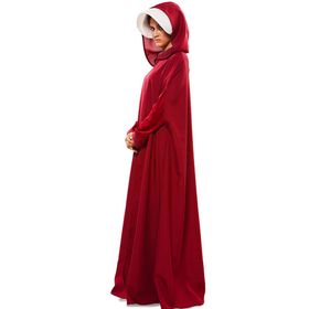 Mittelalter Kostüm Magd Roter Umhang mit weißer Haube für Damen von Vorne mit gesenktem Kopf