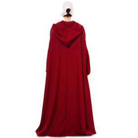 Mittelalter Kostüm Magd Roter Umhang mit weißer Haube für Damen von Vorne mit gesenktem Kopf