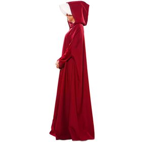 Mittelalter Kostüm Magd Roter Umhang mit weißer Haube für Damen von Vorne mit gesenktem Kopf