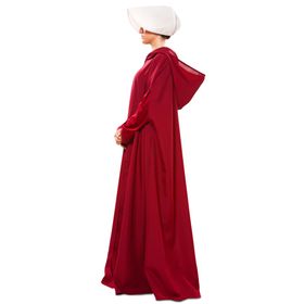 Mittelalter Kostüm Magd Roter Umhang mit weißer Haube für Damen von Vorne mit gesenktem Kopf