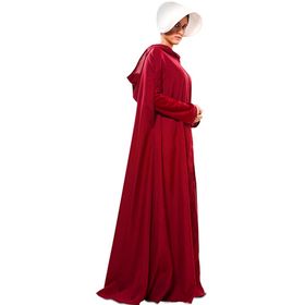 Mittelalter Kostüm Magd Roter Umhang mit weißer Haube für Damen von Vorne mit gesenktem Kopf