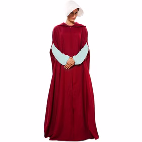 Mittelalter Kostüm Magd Roter Umhang mit weißer Haube für Damen Gr. 42 Halloween Fasching Karneval Mottoparty Mittelalterfest Mittelalter Kostüm Magd Roter Umhang mit weißer Haube für Damen mit gesenktem Kopf und weißem Oberteil darunter von Vorne