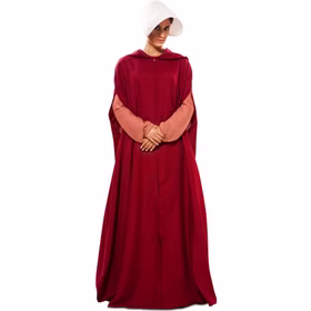 Mittelalter Kostüm Magd Roter Umhang mit weißer Haube für Damen Gr. 42 Halloween Fasching Karneval Mottoparty Mittelalterfest Mittelalter Kostüm Magd Roter Umhang mit weißer Haube für Damen von Vorne mit gesenktem Kopf