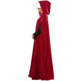 Mittelalter Kostüm Magd Roter Umhang mit weißer Haube für Damen von Vorne mit gesenktem Kopf