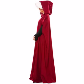 Mittelalter Kostüm Magd Roter Umhang mit weißer Haube für Damen Gr. 42 Halloween Fasching Karneval Mottoparty Mittelalterfest Mittelalter Kostüm Magd Roter Umhang mit weißer Haube für Damen mit aufgesetzter Kapuze und schwarzem Sweatshirt unter dem Umhang von der Seite