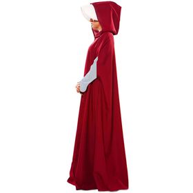 Mittelalter Kostüm Magd Roter Umhang mit weißer Haube für Damen von Vorne mit gesenktem Kopf