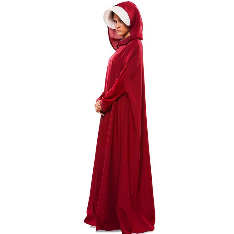 Mittelalter Kostüm Magd Roter Umhang mit weißer Haube für Damen Mittelalter Kostüm Magd Roter Umhang mit weißer Haube für Damen von Vorne mit gesenktem Kopf