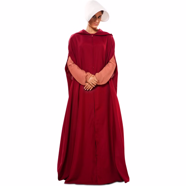 Mittelalter Kostüm Magd Roter Umhang mit weißer Haube für Damen Gr. 42 Halloween Fasching Karneval Mottoparty Mittelalterfest Mittelalter Kostüm Magd Roter Umhang mit weißer Haube für Damen von Vorne mit gesenktem Kopf