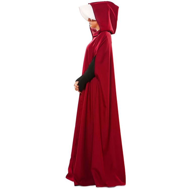 Mittelalter Kostüm Magd Roter Umhang mit weißer Haube für Damen von Vorne mit gesenktem Kopf