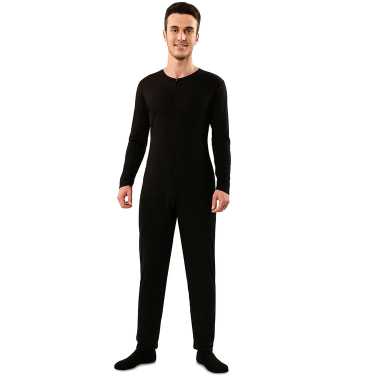 Schwarzer Ganzkörperanzug Bodysuit Langarm Kostüm-Unterzieher für Damen und Herren von Vorne