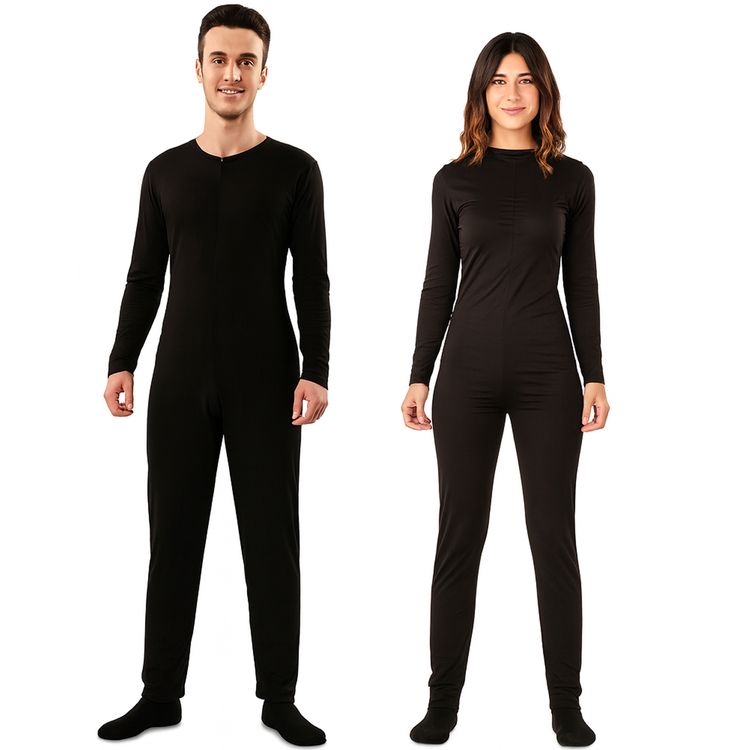 Schwarzer Ganzkörperanzug Bodysuit Langarm Kostüm-Unterzieher für Damen und Herren von Vorne