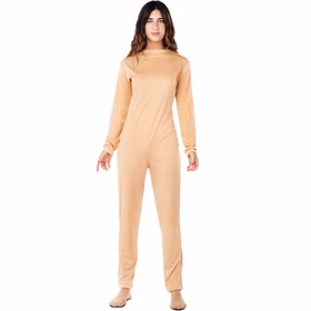 Beigefarbener Ganzkörperanzug Bodysuit Langarm Kostüm-Unterzieher für Damen von Vorne