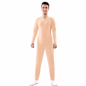Beigefarbener Ganzkörperanzug Bodysuit Langarm Kostüm-Unterzieher für Herren von Vorne