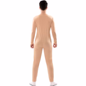 Beigefarbener Ganzkörperanzug Bodysuit Langarm Kostüm-Unterzieher für Herren von Hinten