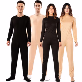 Schwarzer und beigefarbener Ganzkörperanzüge Bodysuits Langarm Kostüm-Unterzieher für Damen und Herren von Vorne