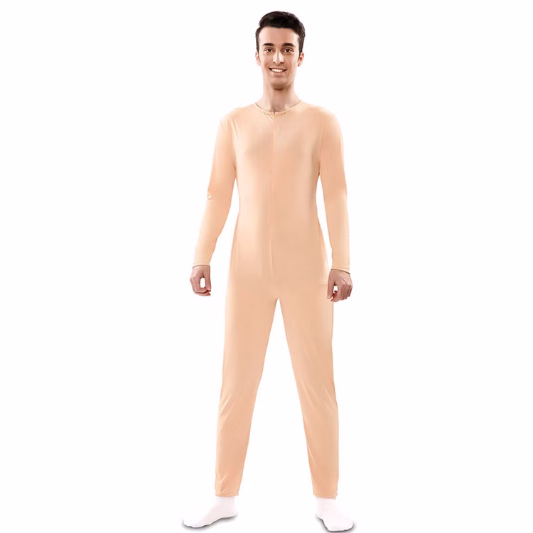 Ganzkörperanzug Beige Bodysuit Langarm Kostüm-Unterzieher für Erwachsene Gr. 42-52 Unisex Kostüm-Zubehör Fasching Karneval Mottoparty Cosplay Beigefarbener Ganzkörperanzug Bodysuit Langarm Kostüm-Unterzieher für Herren von Vorne
