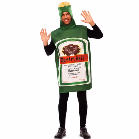 Kräuterlikör Kostüm Masterdeer Grüne Flasche für Herren Gr. M/L JGA Fasching Karneval Mottoparty Geburtstag Kräuterlikör Kostüm Masterdeer Grüne Flasche für Herren von Vorne