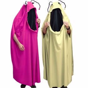 Monster Kostüme Koko Creme Weiß & Kuki Pink für Erwachsene Onesize Damen und Herren Paar- und Gruppenkostüm Fasching Karneval Mottoparty Halloween Pinkes und Eierfarbenes Monster Kostüm gemeinsam von Vorne