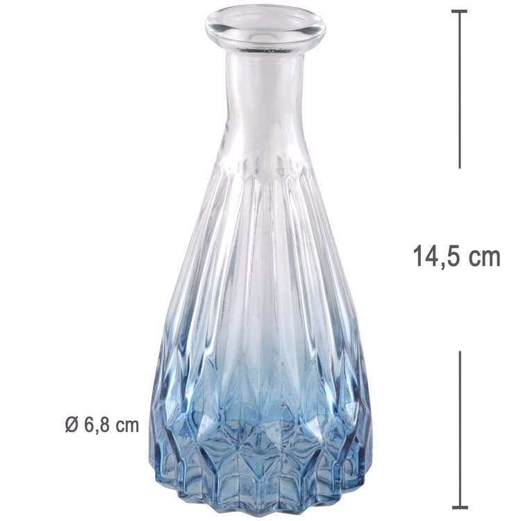Glasvase Alexandrin Blau 14,5 cm Deko-Vase mit Farbverlauf Tischvase für Blumen & Dekoration Tisch-Deko Hochzeit Geburtstag Blumenvase dekorative Vase gedeckter Tisch Maßangaben Glasvase Alexandrin Blau mit einer Länge von 14,5 Zentimeter und einem Durchmesser von 6,8 Zentimeter