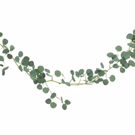 Eukalyptus Girlande 173 cm Grün Pflanzen Deko Hochzeit Geburtstag Basteln Kunstblume Tischdeko Deko-Ideen DIY Bastelbedarf Nahaufnahme der künstlichen Eukalyptus-Girlande mit runden Blättern