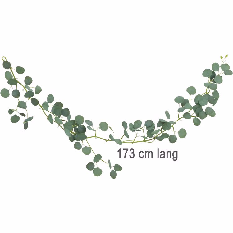 Eukalyptus Girlande 173 cm Grün Pflanzen Deko Hochzeit Geburtstag Basteln Kunstblume Tischdeko Deko-Ideen DIY Bastelbedarf Künstliche Eukalyptus-Girlande mit runden Blättern, ca. 173 cm lang