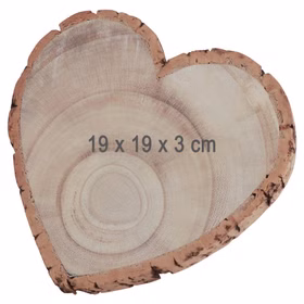 Baumscheibe Herzform Rustikales Holzherz 19 cm Tischdeko Hochzeit Geburtstag Vintage Dekoration Geburtstag Hochzeit Jubiläum Muttertag Deko-Ideen Herzförmige Baumscheibe mit 19 x 19 x 3 cm Maßangabe.